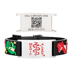 QR Code Child Titanium Medical ID Bracelet Black Dino